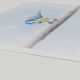 Render eines Fine Art Prints mit dem Motiv einer Blaumeise im Schneegestöber in der Seitenansicht
